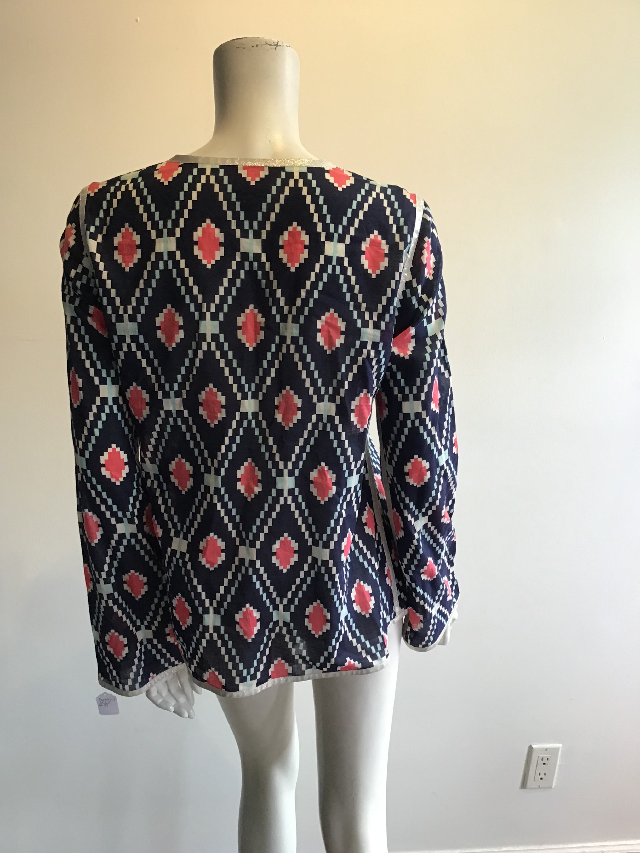 2000’s Tory Burch Cotton Blue Printed Top Size 10