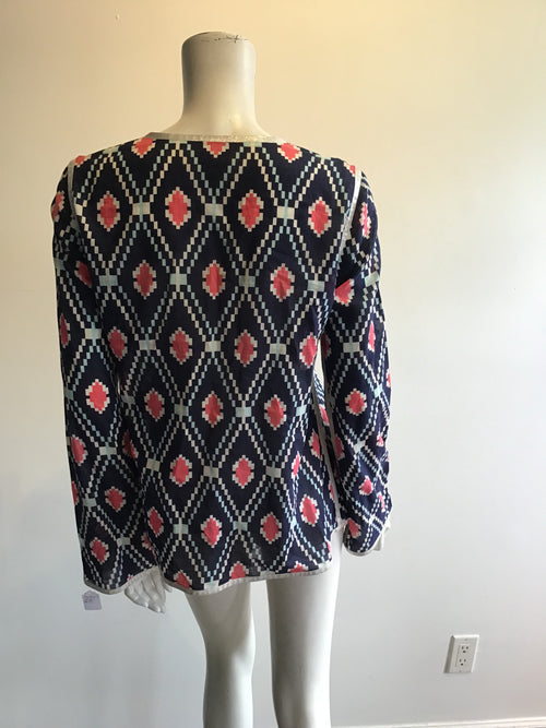 2000’s Tory Burch Cotton Blue Printed Top Size 10