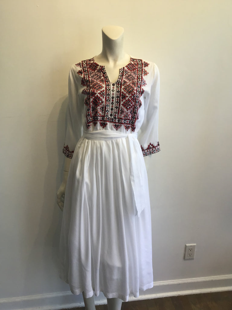 2000s Olivia Dar Cotton Embroidered White Dress Size 10