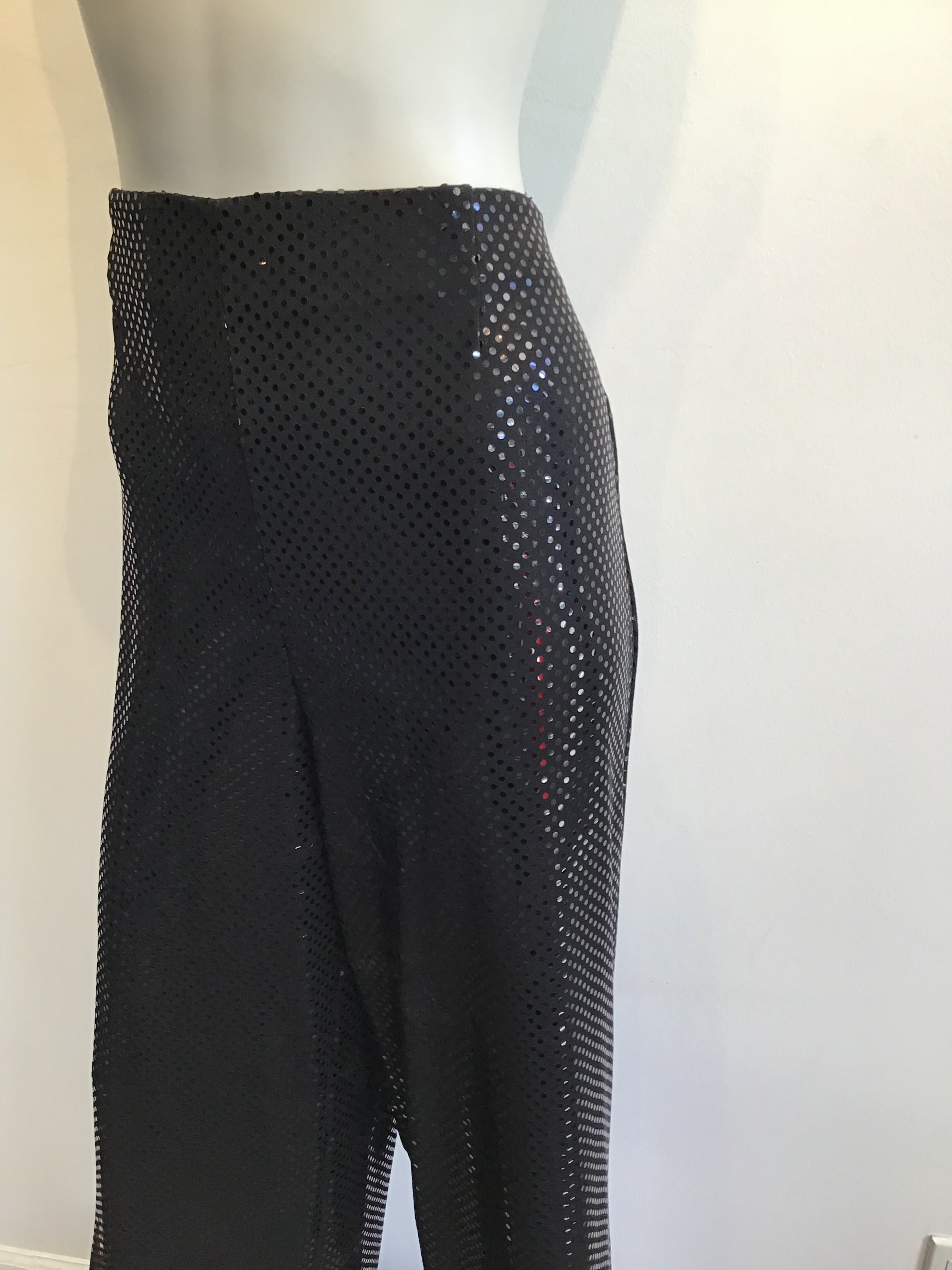 1990s Black Sequined Palazzo Pants by Deanna Cushing Palm Beach Size 14