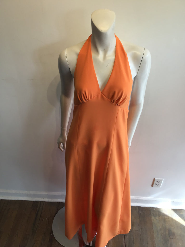 1970s Peach Polyester Halter Dress Size 8