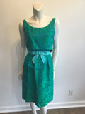 Late 1950s Green and Blue Silk Brocade Cocktail Dress Size 6