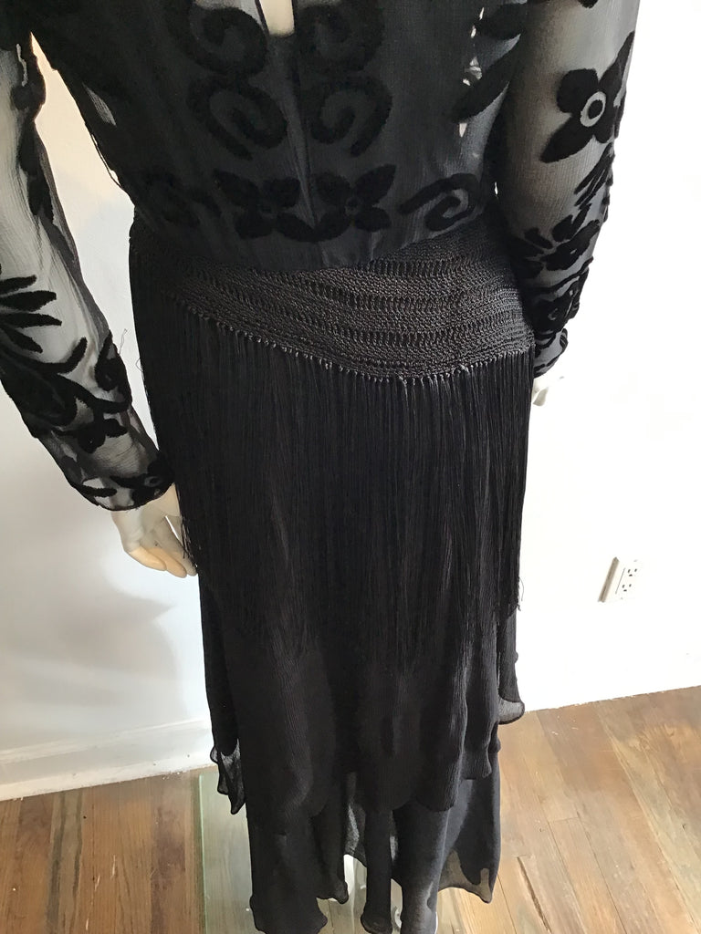 1990's Ralph Lauren purple LabelL rayon/silk Evening Dress with Fringe Size 6