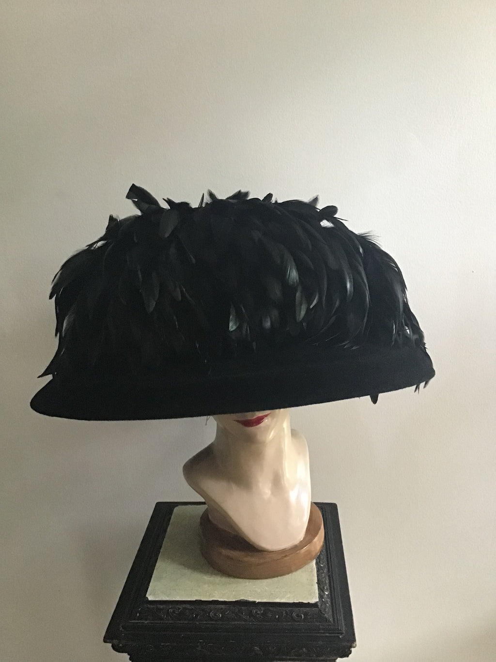 1999 B Michael Couture Black Hat with Feathers