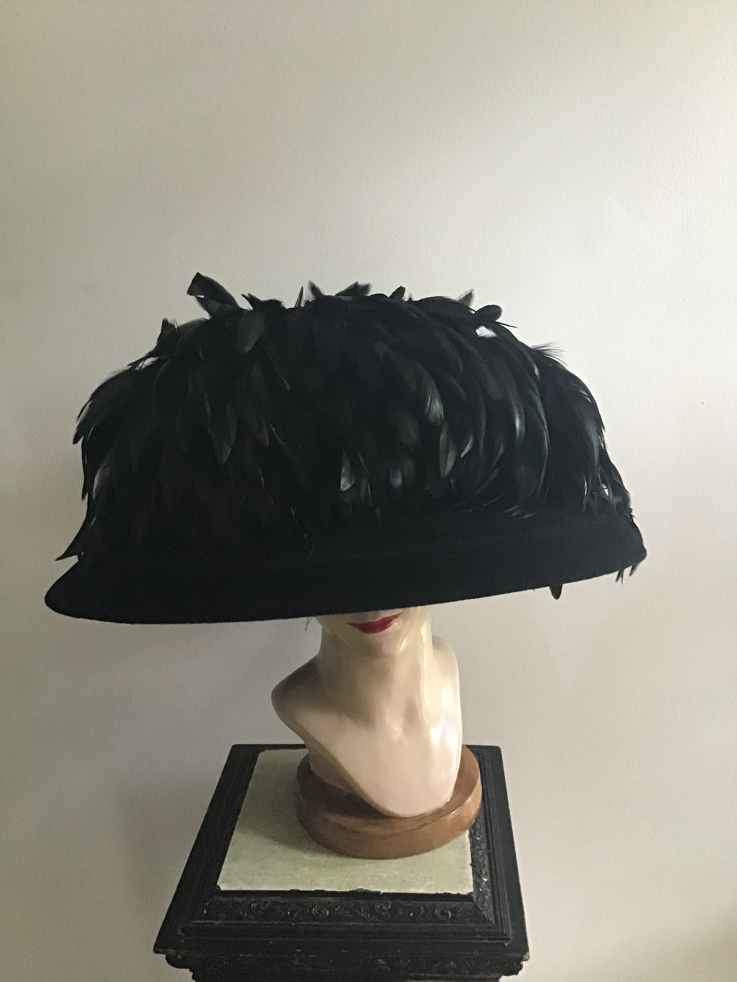 1999 B Michael Couture Black Hat with Feathers
