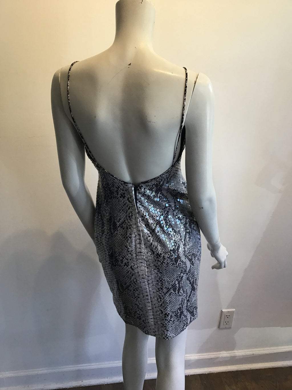 Late 1980s Eva Chun Sequined Python Print Dress Size 8