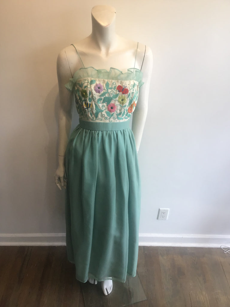 1950’s Mary O’Donnell Silk Aquamarine Blue Evening Dress Size 0/2