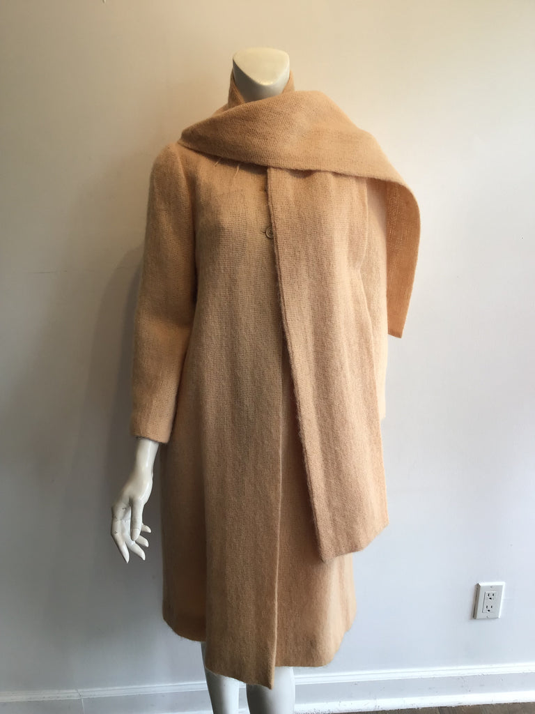 1960’s Peach Mohair Coat with Matching Scarf Size 6