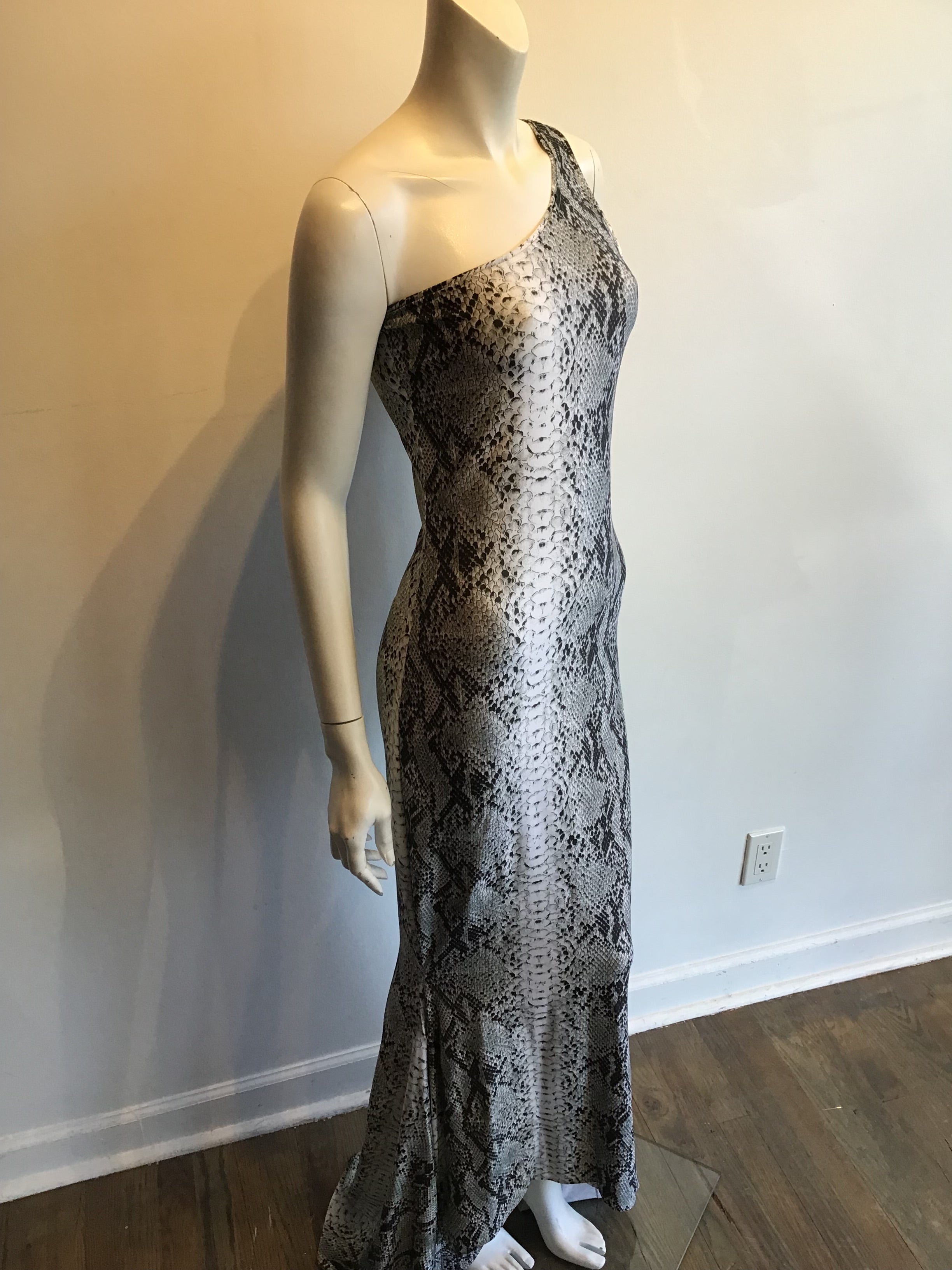 1980s Black/White Python Print Patrick Kelly Evening Gown Size 2 Never Worn