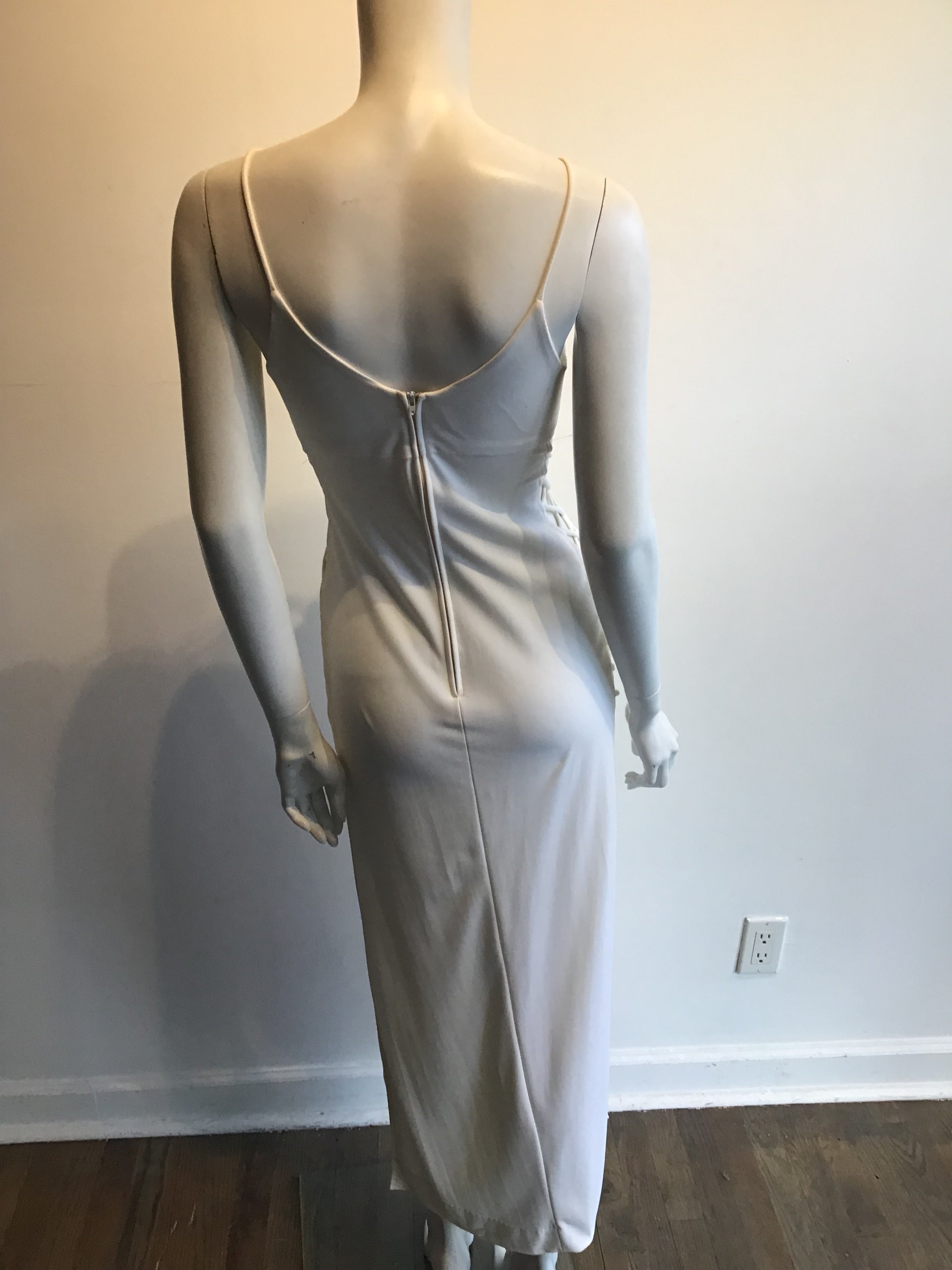 1960s Sultry Cream Rayon"Bond Girl" Dress with Crisscross Cutouts on the Sides Size 2/3