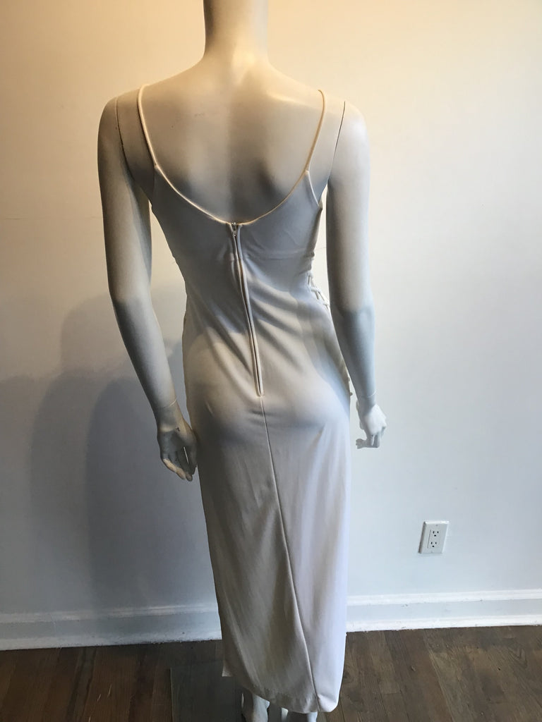 1960s Sultry Cream Rayon Dress with Crisscross Cutouts on the Sides Size 2/3