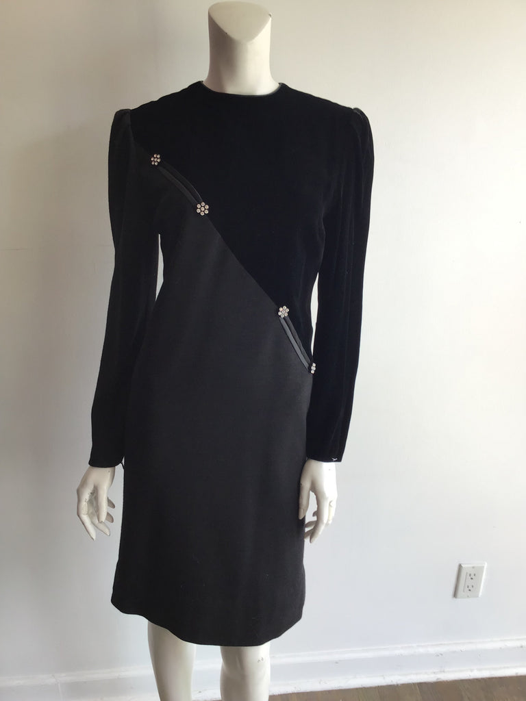 1980’s Black Wool and Silk Velvet Cocktail Dress Size 10