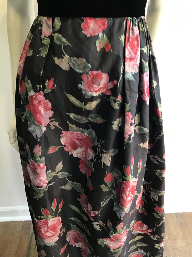 1960s Black Floral Silk Evening Dress Size 2