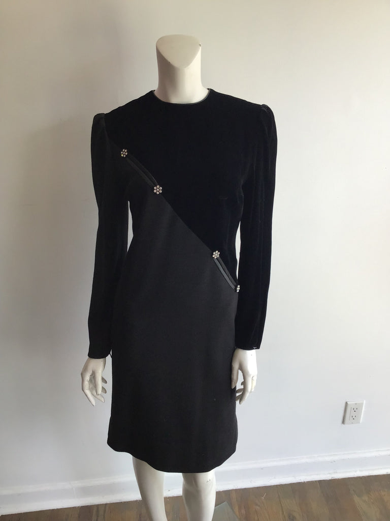 1980’s Black Wool and Silk Velvet Cocktail Dress Size 10