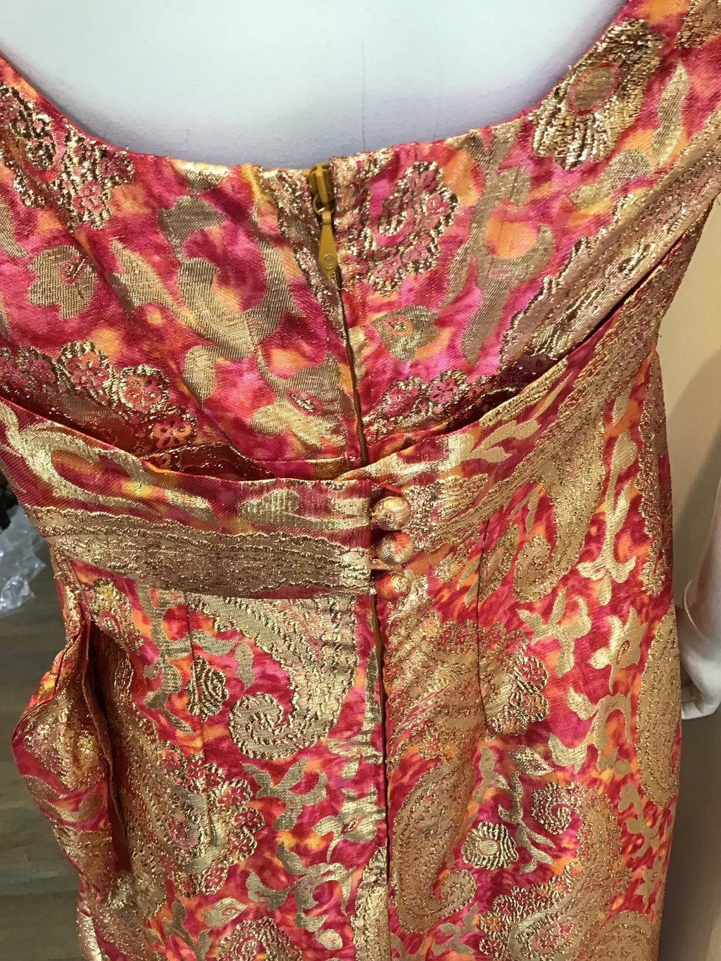 1960’s Pink and Gold Lamé Evening Gown Size 12