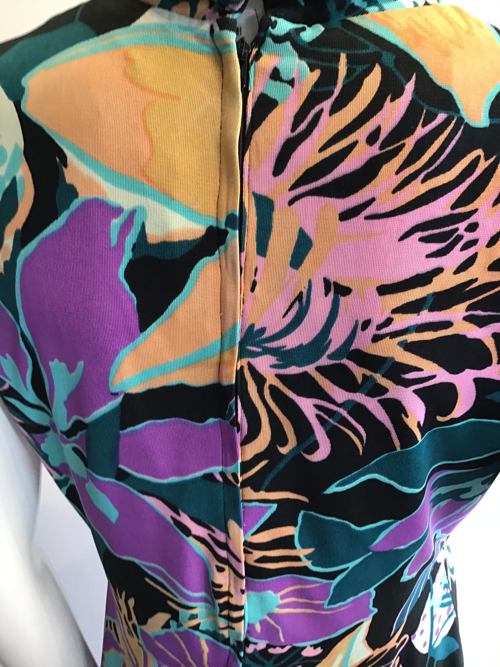 1970’s Black Floral Mock Turtleneck Polyester Maxi Dress Size 8/9