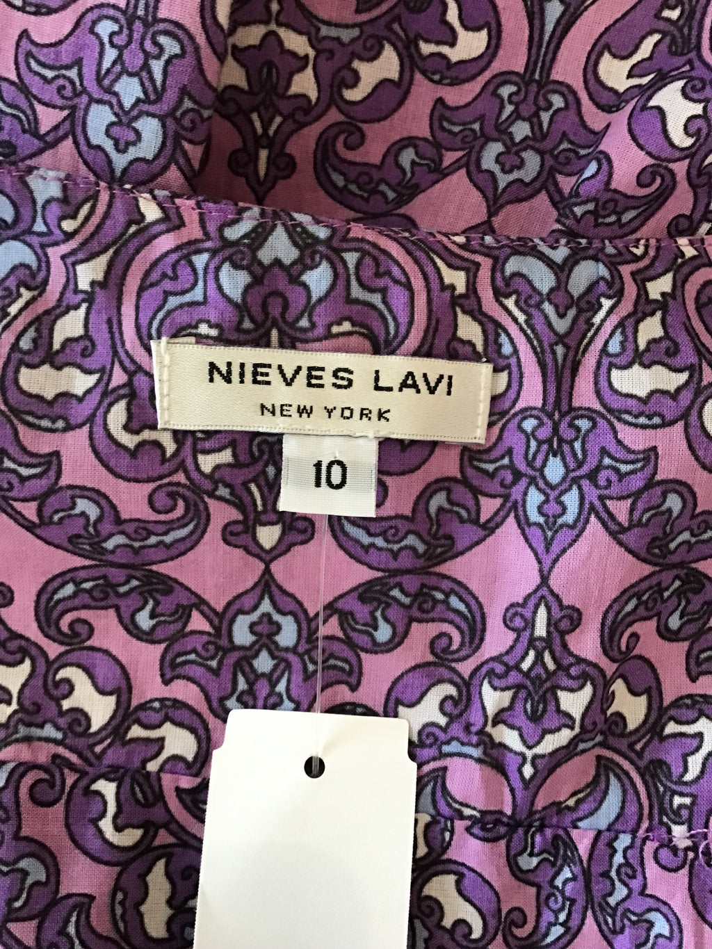 2000’s Nieves Lavi Purple Printed Cotton Day Dress Size 10