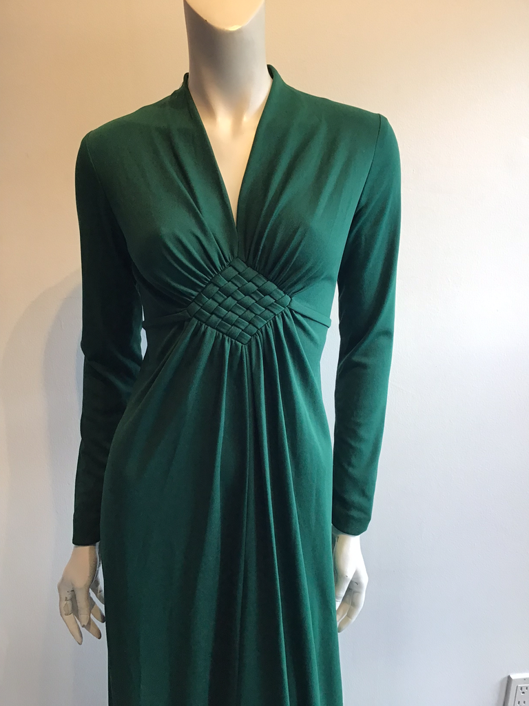 1970’s Forrest Green Polyester Evening Dress Size up to 8/9