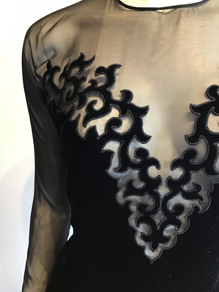 1990s Oscar de La Renta Silk Velvet and Chiffon Evening Gown Size 6