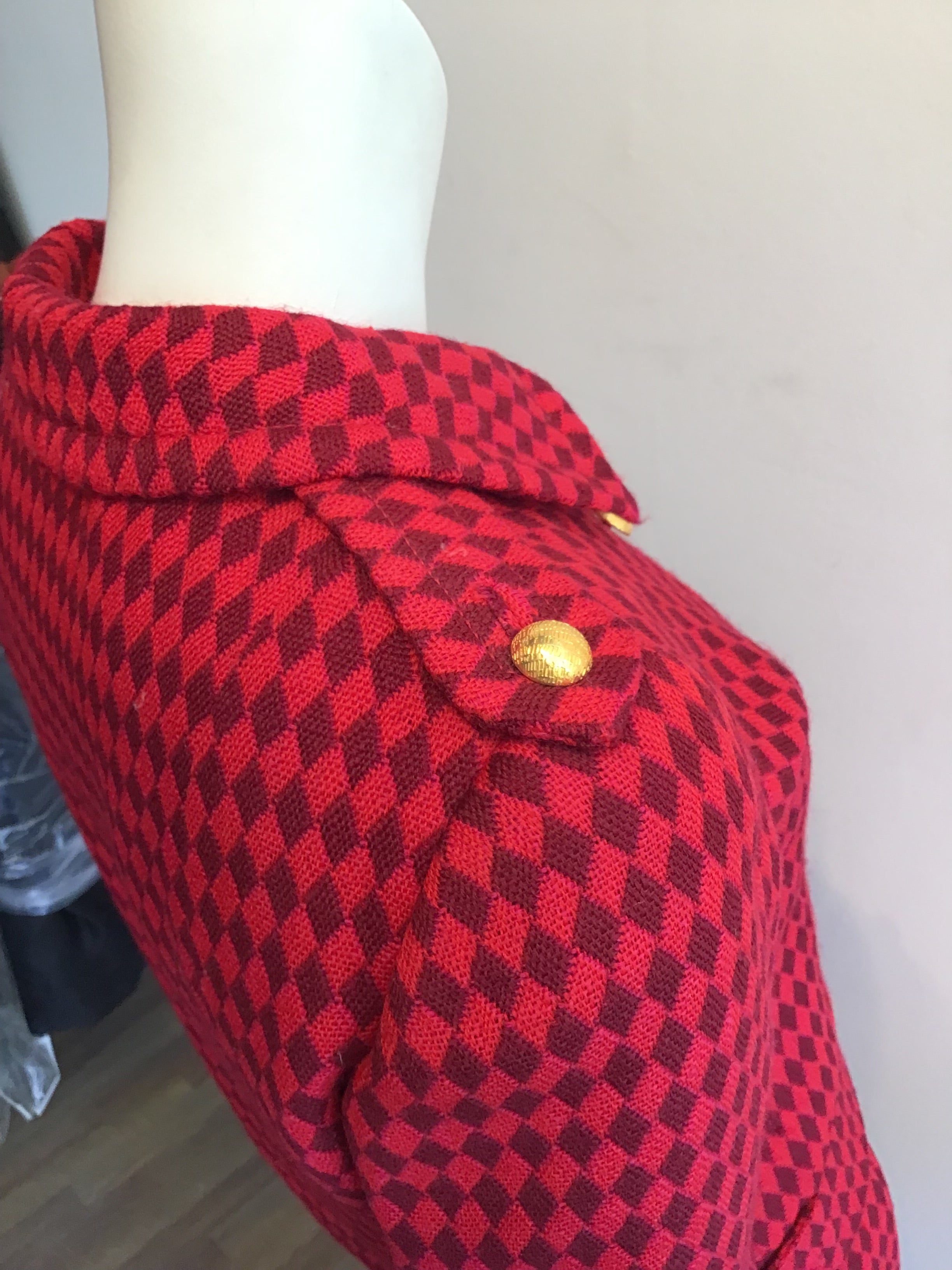 1960s Red and Black Wool Suit by Rose Bertin of Zurich Size 8
