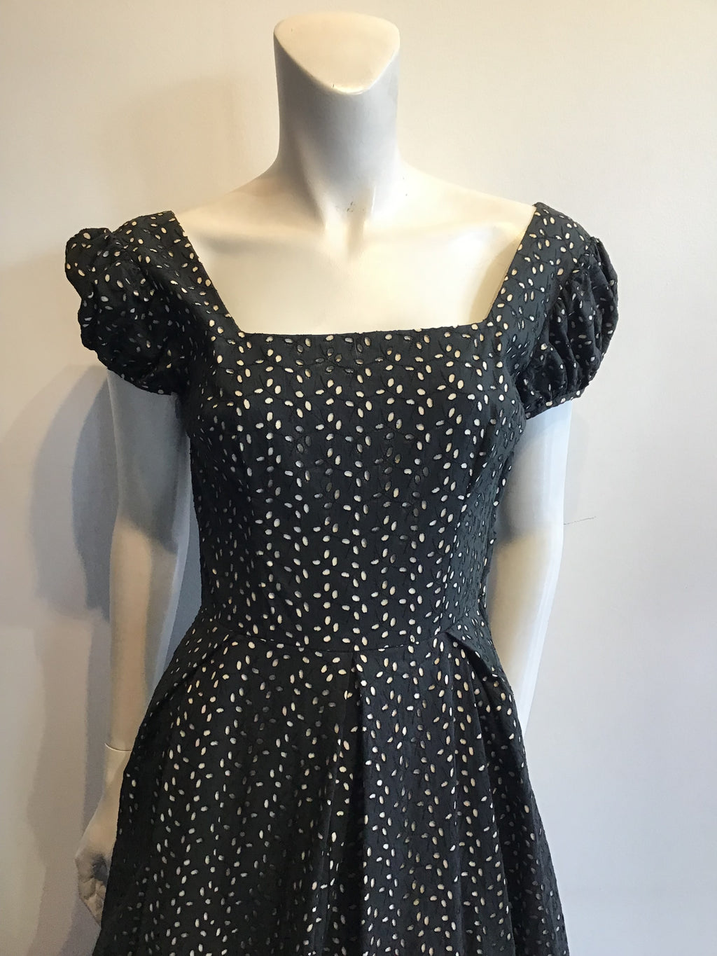 1930’s Black Cotton Eyelet Maxi Dress Size 6