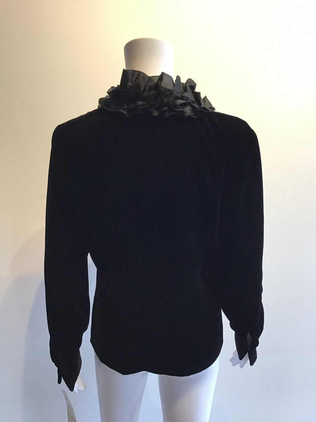 1990’s Ralph Lauren Black Velvet Jacket with Ruffled Lapel Size 6