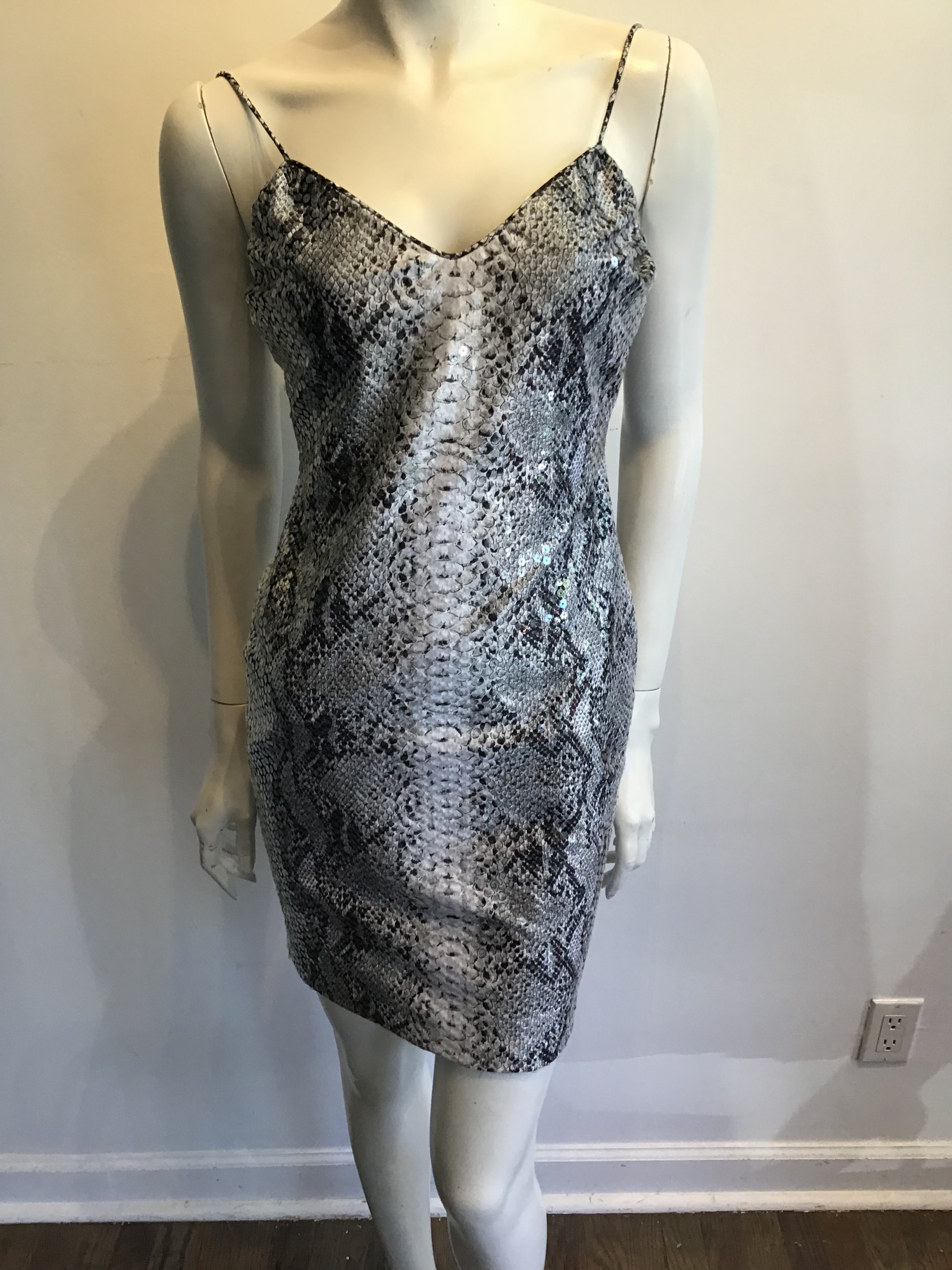 Late 1980s Eva Chun Sequined Python Print Dress Size 8