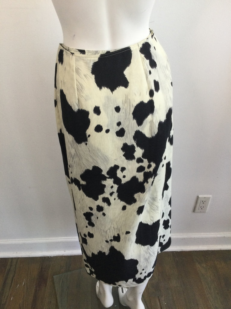 1980s Anne Klein Cotton Black and White Cow Print Size 10