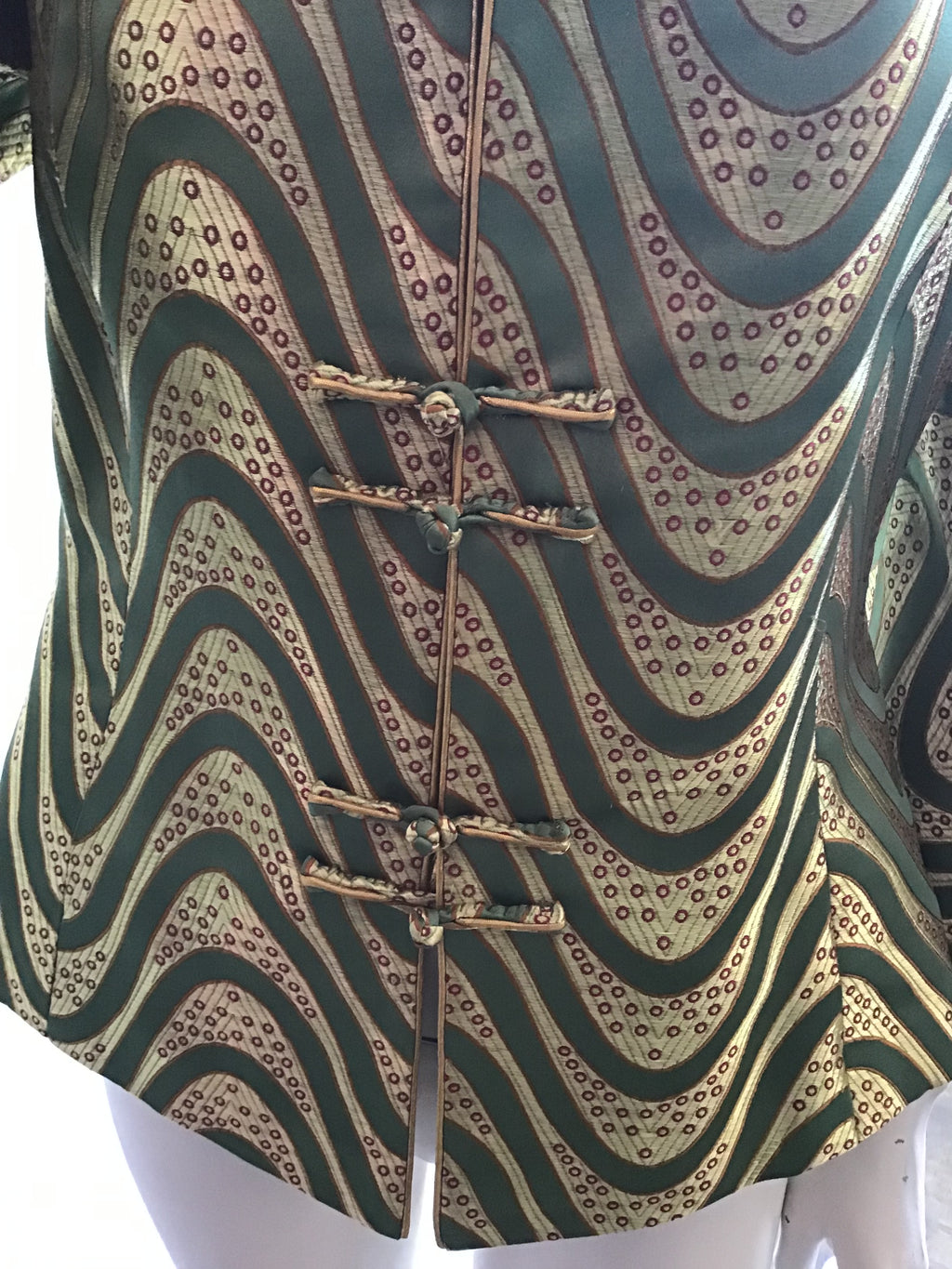 1990’s Green and Gold Silk Grace Chang Jacket Size 12