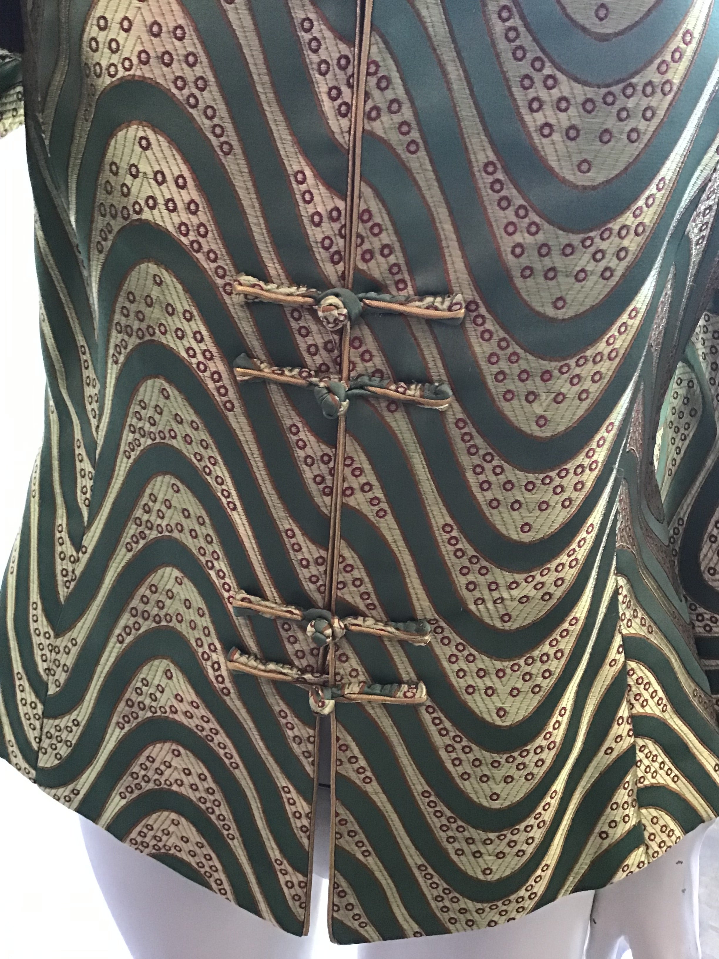 1990’s Green and Gold Silk Grace Chang Jacket Size 12