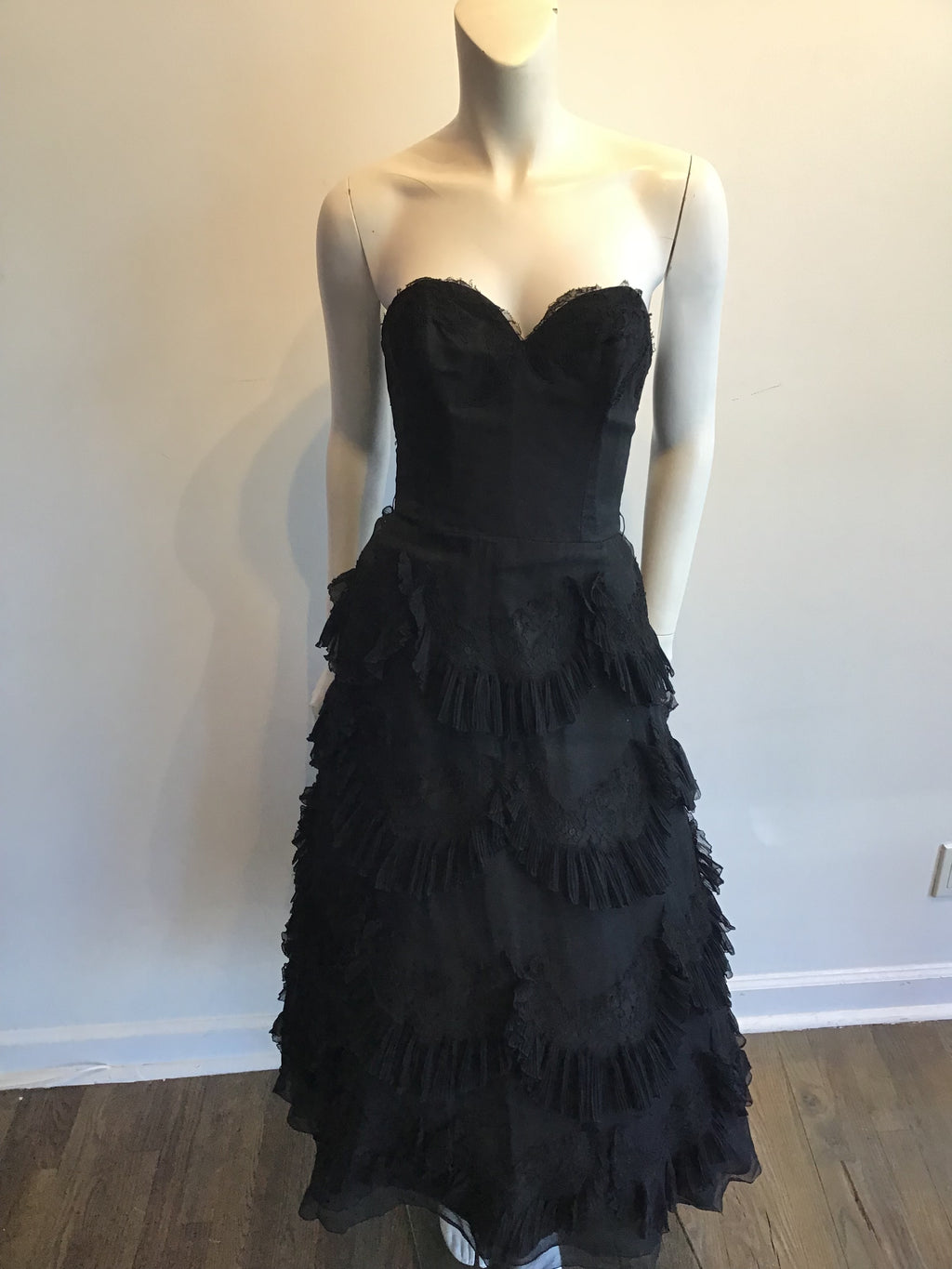 1950s Harvey Brenin Black Organza and Lace Cocktail Dress Size 6