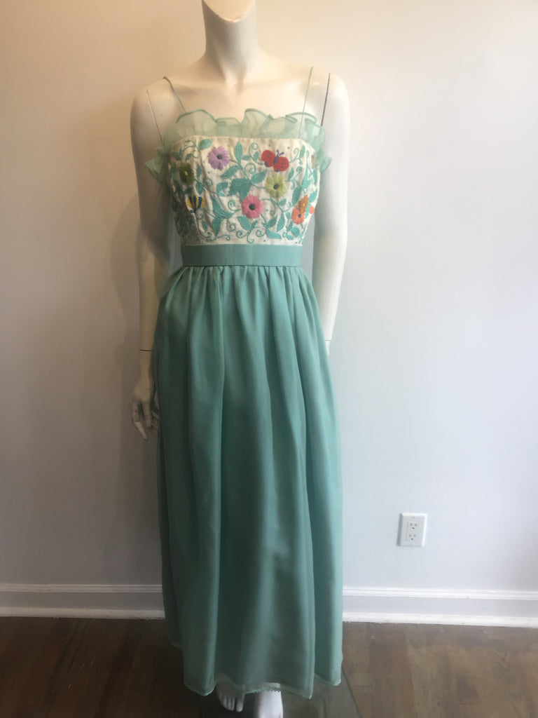 1950’s Mary O’Donnell Silk Aquamarine Blue Evening Dress Size 0/2