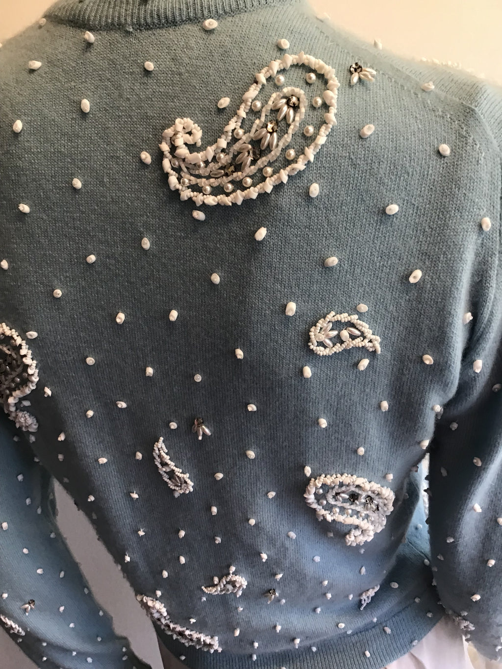 1950’s Light Blue Cashmere Beaded  Sweater Size 6
