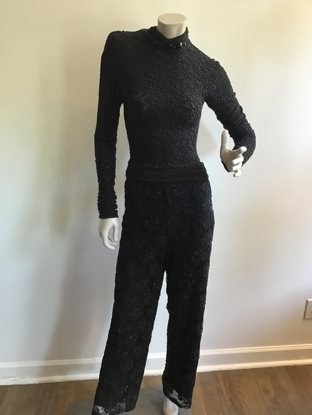 1980's Giorgio di Saint Angelo  Black Beaded Unitard and Pants Size 6/8