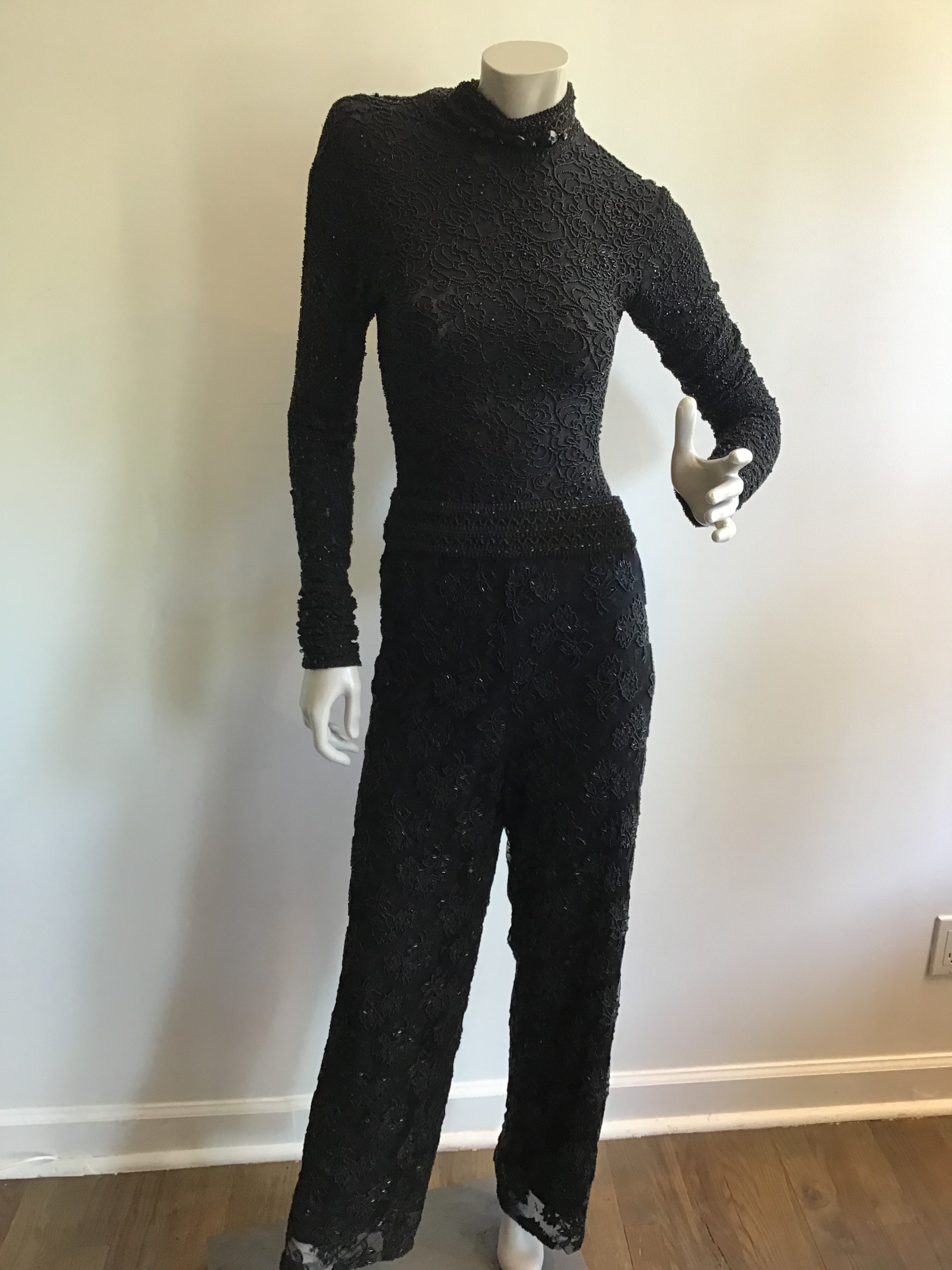 1980's Giorgio di Saint Angelo  Black Beaded Unitard and Pants Size 6/8