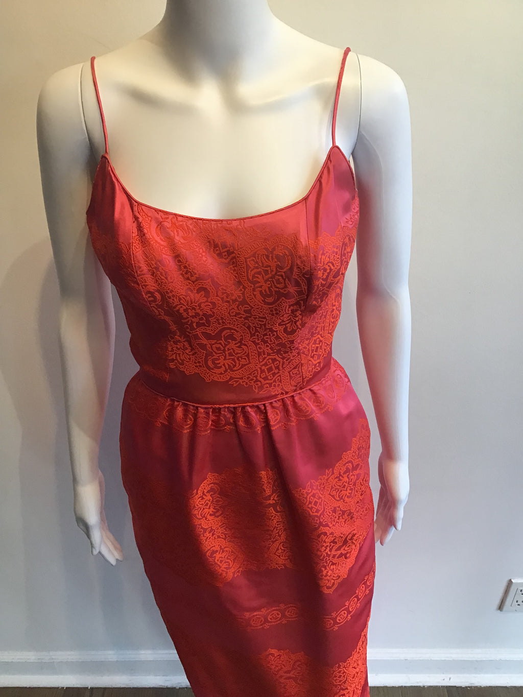 1960’s Jax Red and Orange Silk Dress with Shawl Size 4