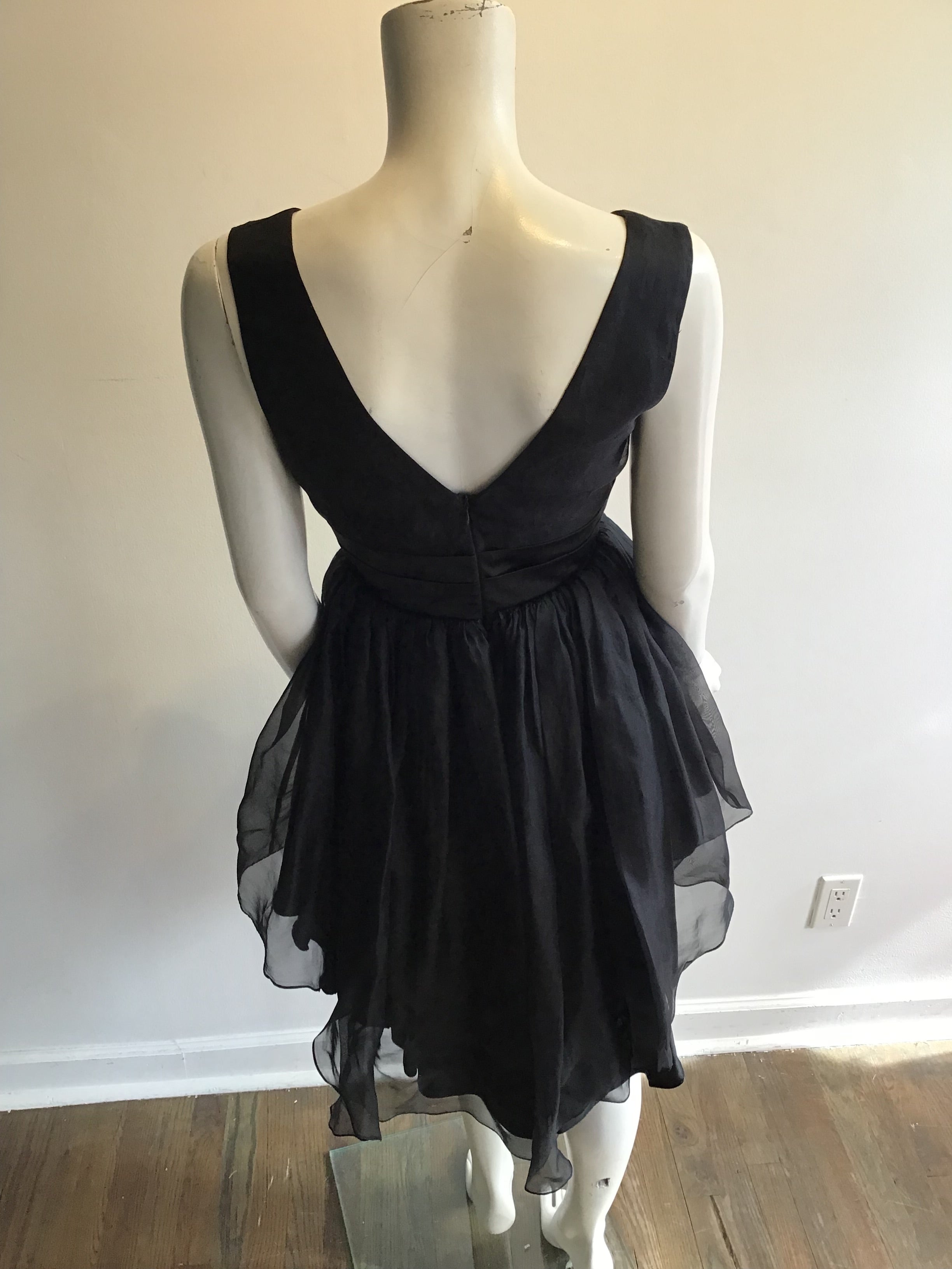 1980’s Black Chiffon Silk Blend Cocktail Dress Size 6