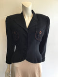 1980’s Black Rayon Beaded Pockets Zelda Jacket Size 6