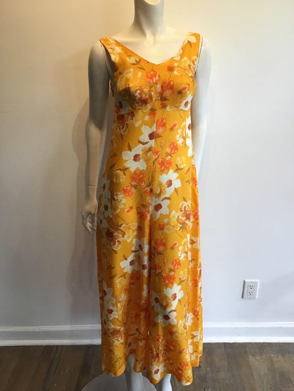 1960’s Deep Yellow  Floral Cotton Blend Janet Lynn Jumpsuit Size 8