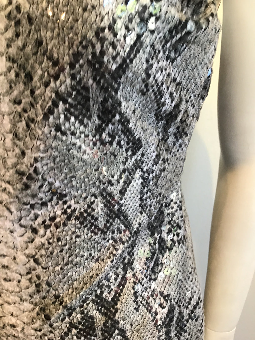 Late 1980s Eva Chun Sequined Python Print Dress Size 8