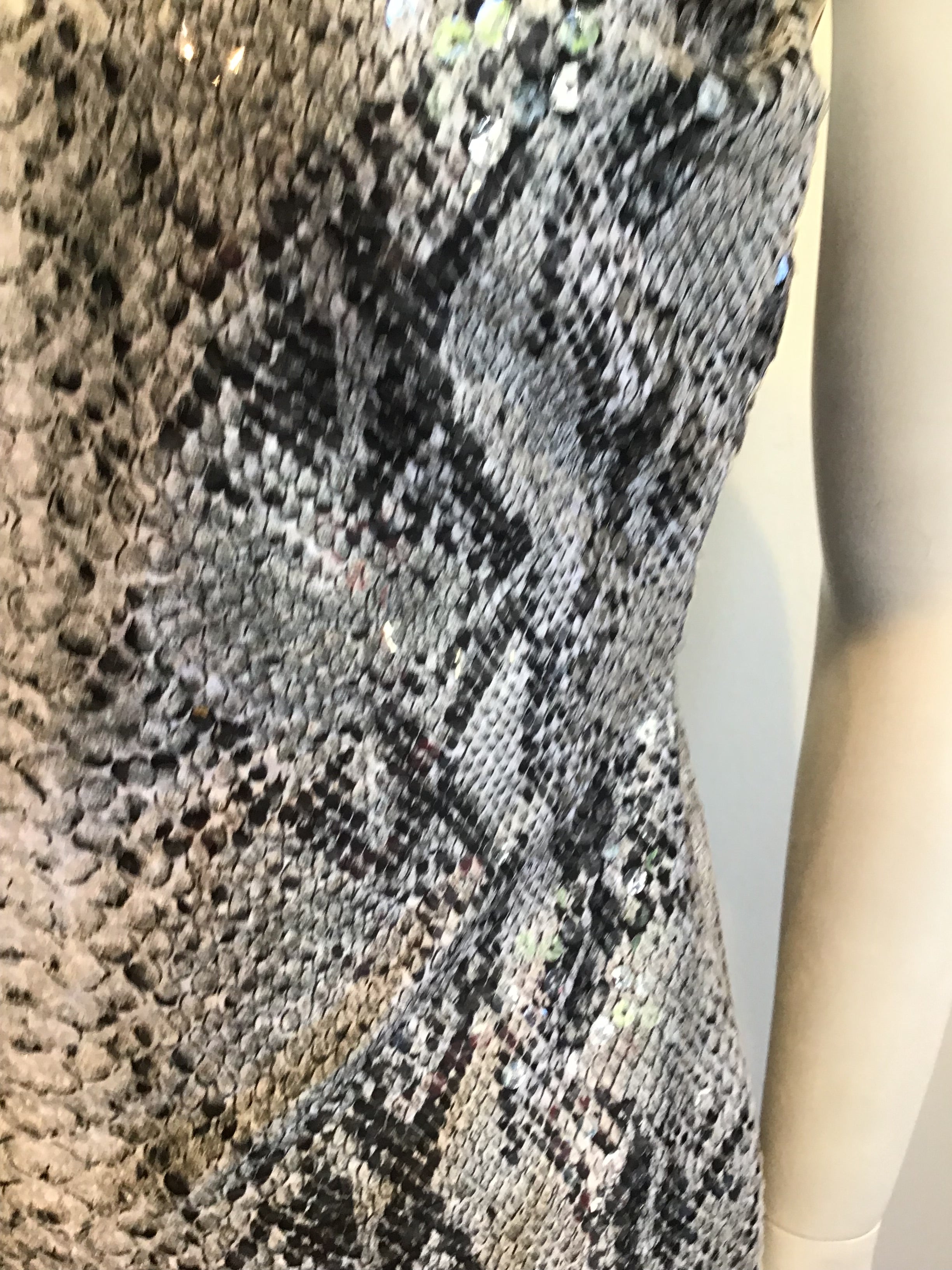 Late 1980s Eva Chun Sequined Python Print Dress Size 8
