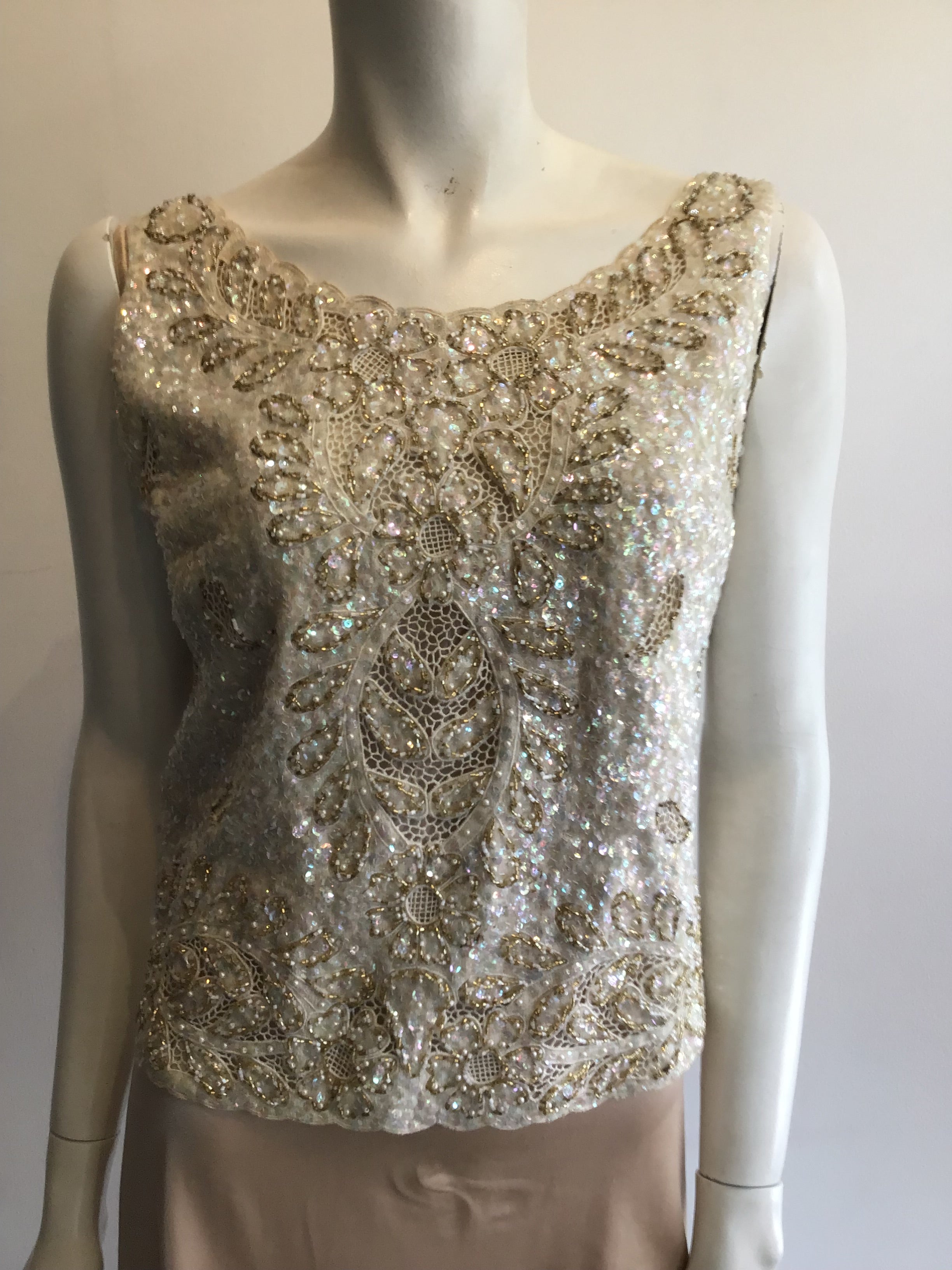 1960’s Cream Sequined Imperial of Hong Kong Top Size 6