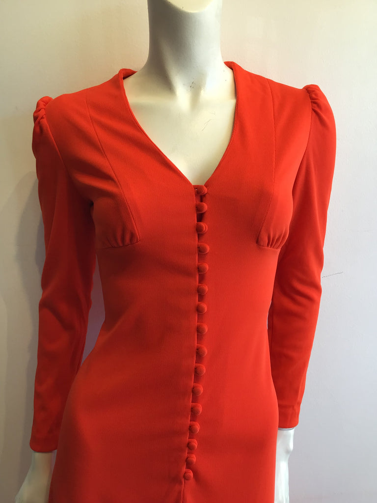 1970’s Vermillion Red Hoot Owl Polyester Dress Size 8