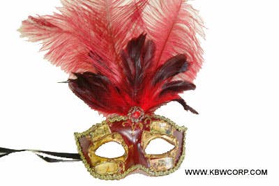 Red Venetian Feather Mask
