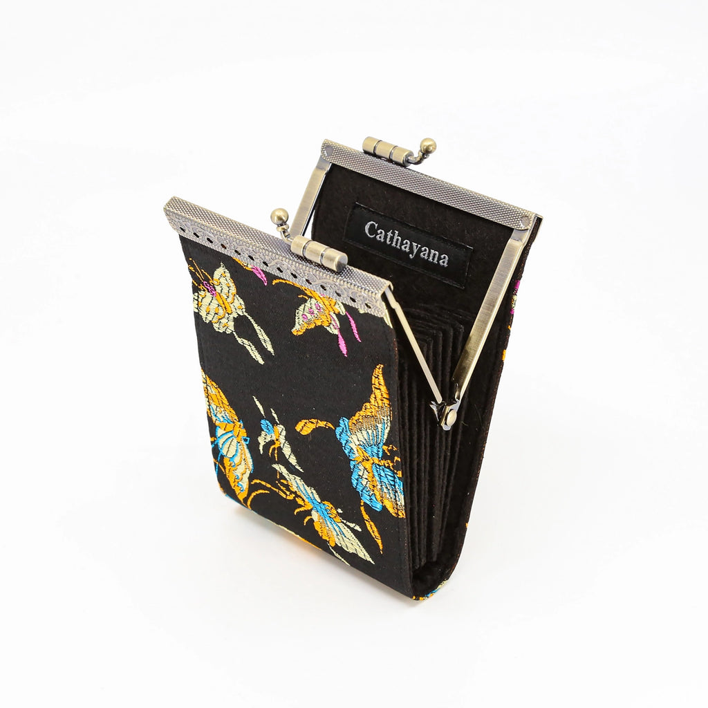 Black Butterfly Brocade Card Holder with Rfid Protection