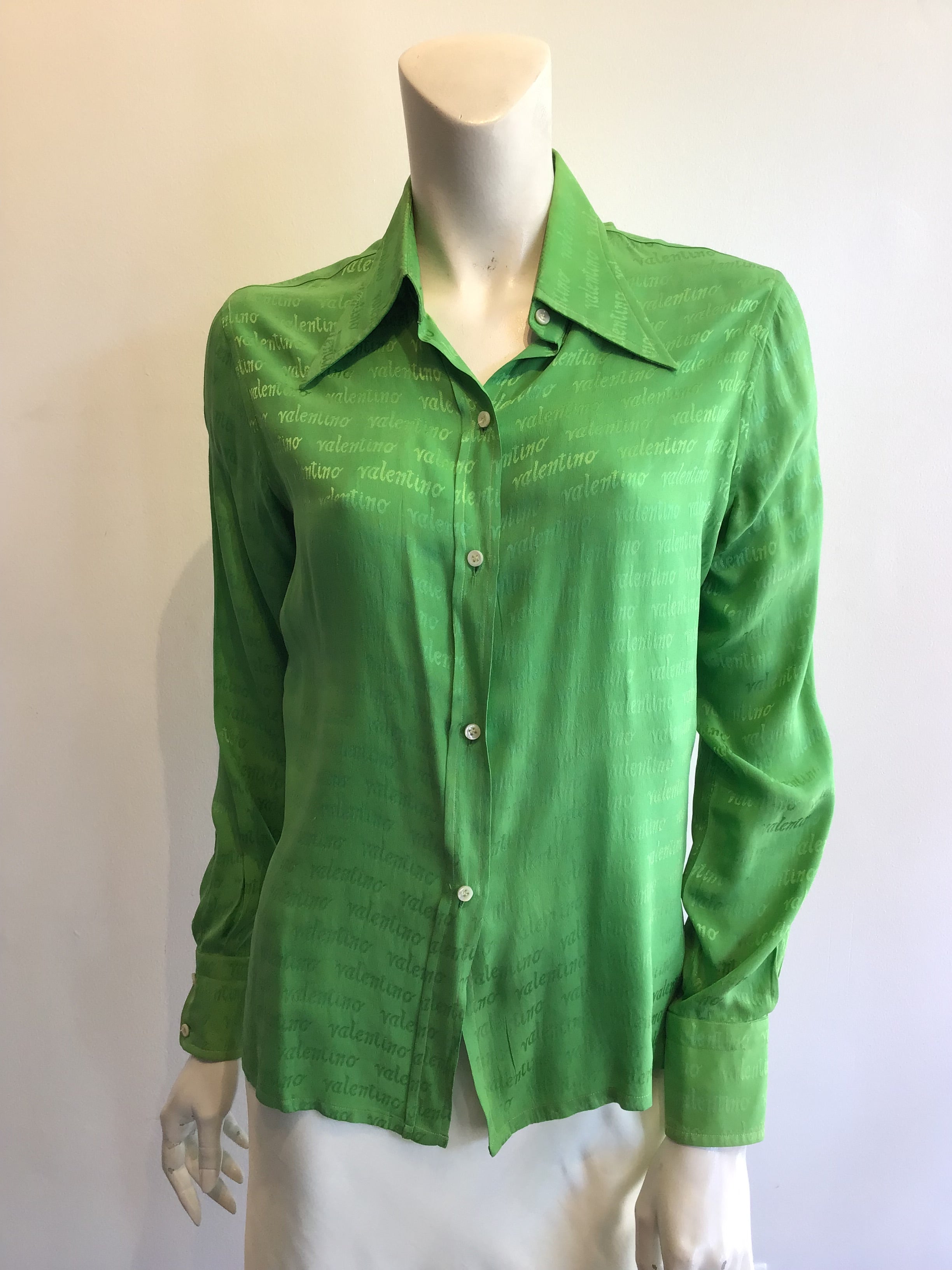 1970’s Valentino Green Silk Blouse Size 6