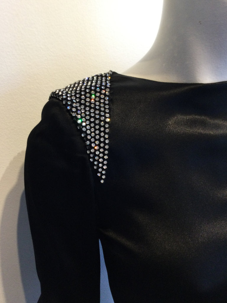 1980s Albert Nippon Black Silk Satin Cocktail Dress Size 6