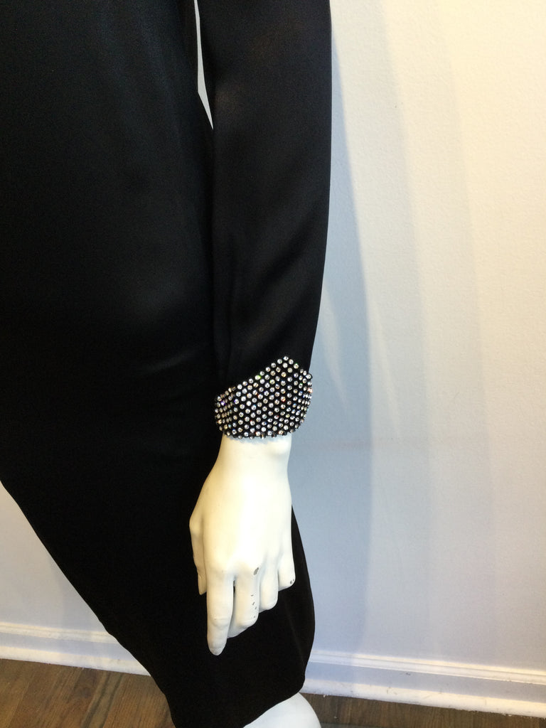 1980s Albert Nippon Black Silk Satin Cocktail Dress Size 6