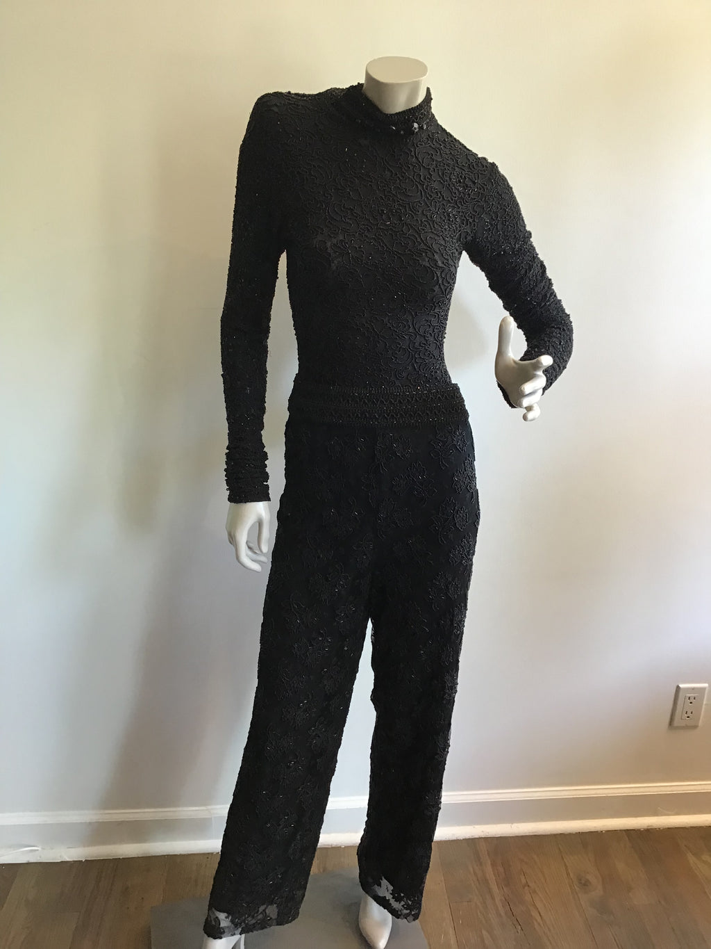 1980s Giorgio Di Saint Angelo Black Beaded Unitard and pants 