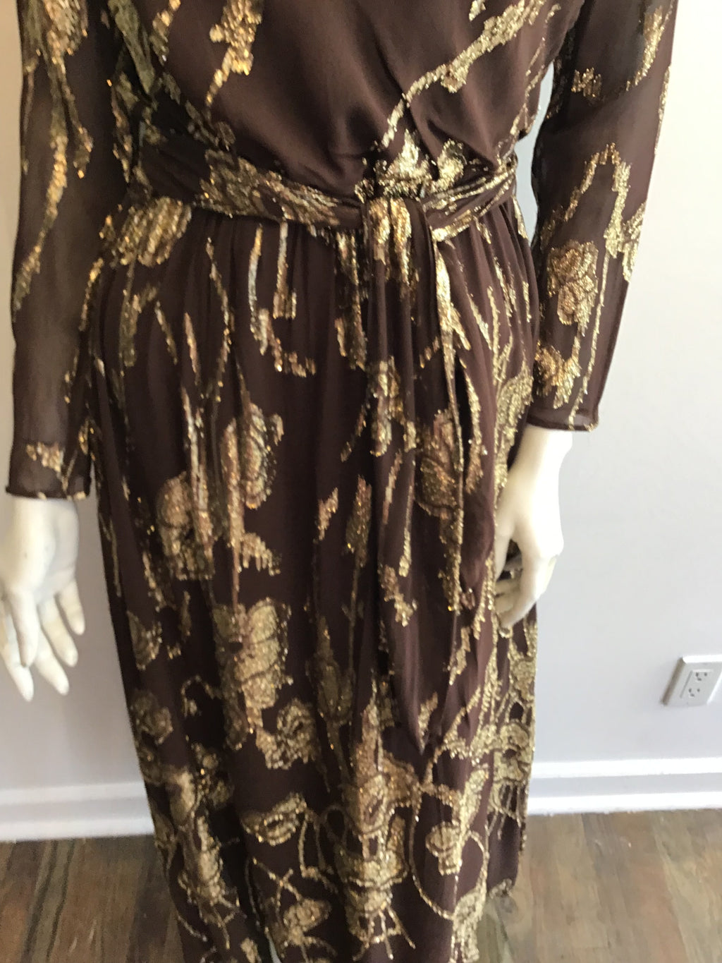 1970’s Brown and Gold Silk Blend Evening Gown Size 8